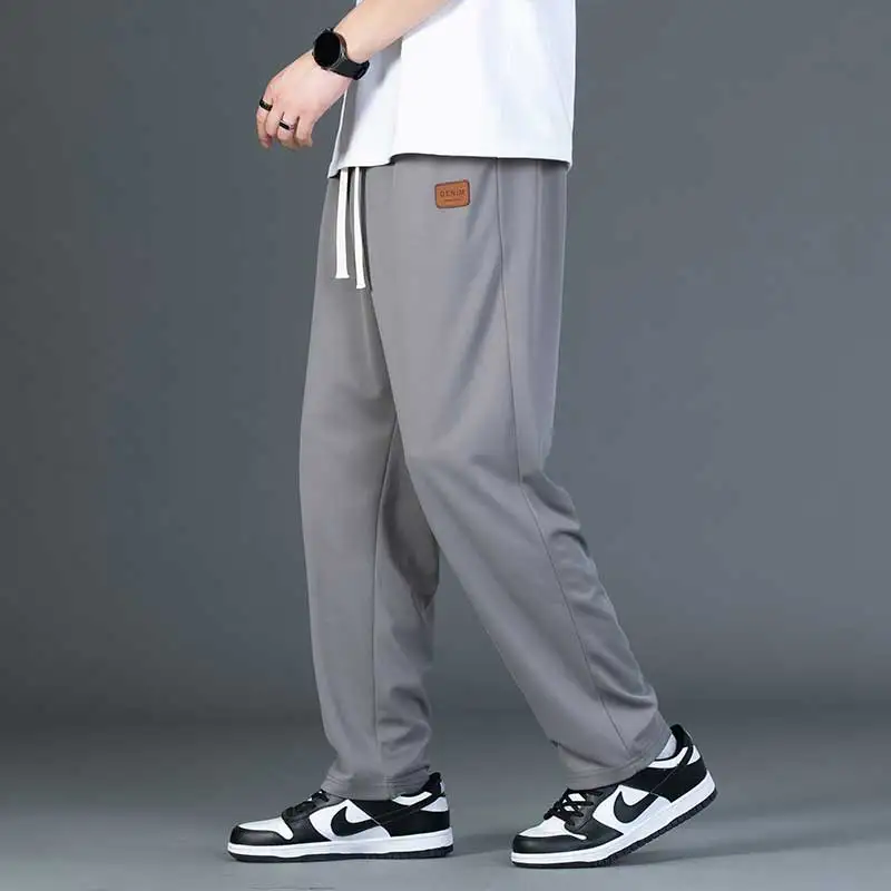 Quick Dry Ice Silk Men's Summer Spring Thin Sporty Casual Long Pants Loose Fit Versatile Comfortable Breathable Straight Leg