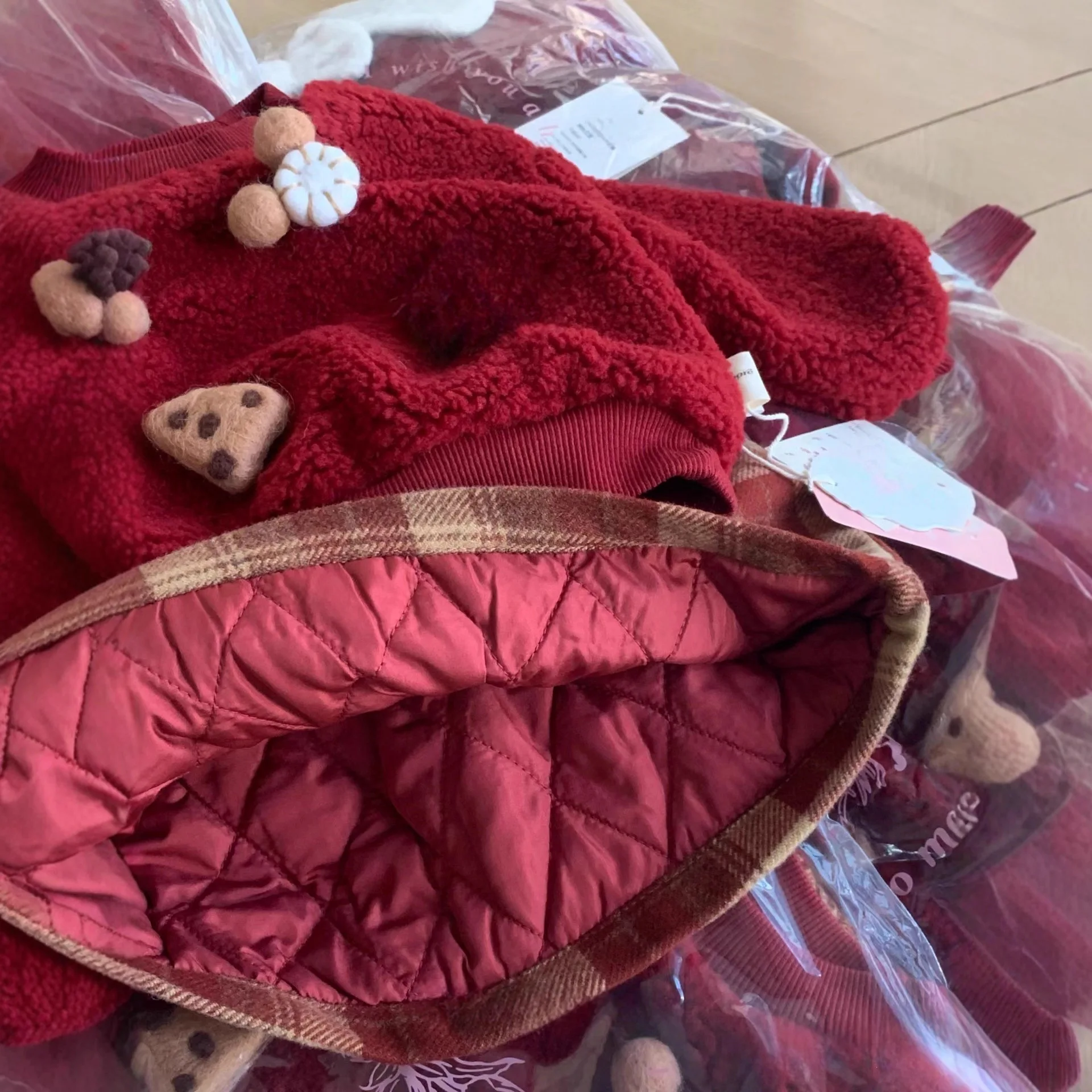 Korean Children's Clothing Girls' Autumn and Winter Set 2025 New Children's Christmas Red Thick Fur Hoodie Plaid Half Skirt