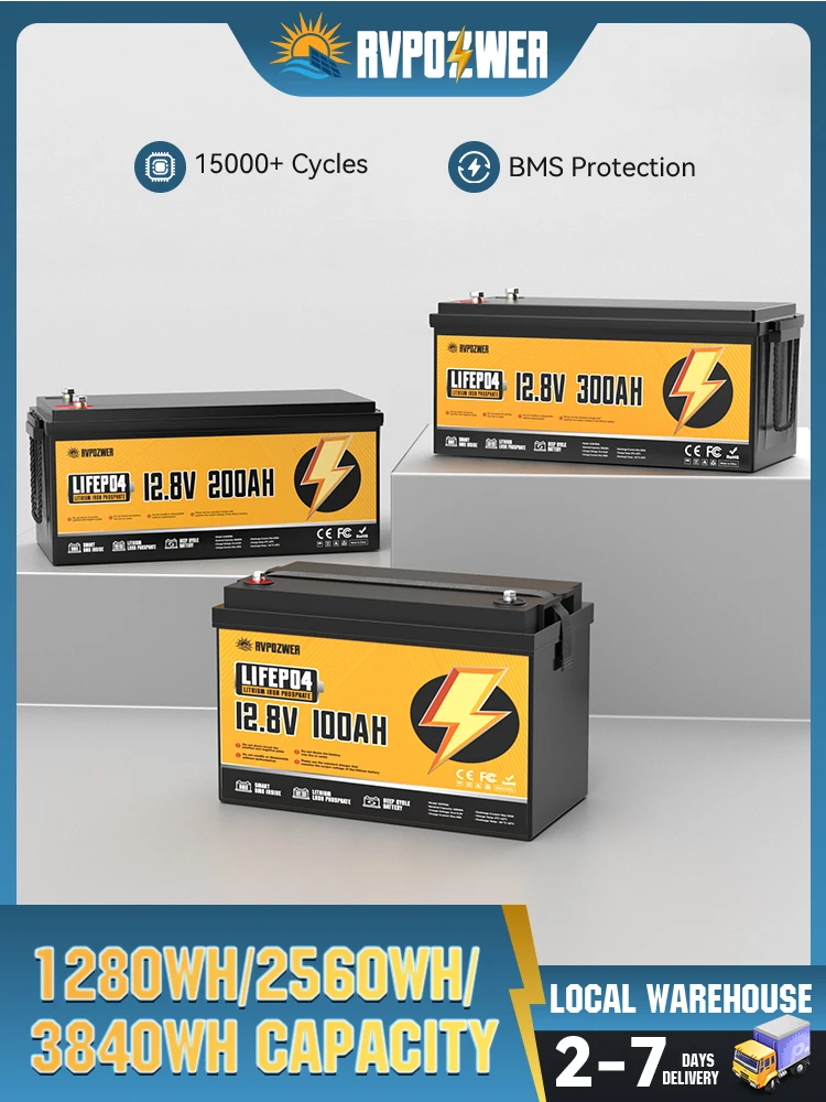 AliExpress Rvpozwer RVPOZWER 12V 100Ah 200Ah 300Ah LiFePO4 Battery Rechargeable Cells 15000 Cycle BMS For RV/ Vans/ Camping/ Home Storage/Solar