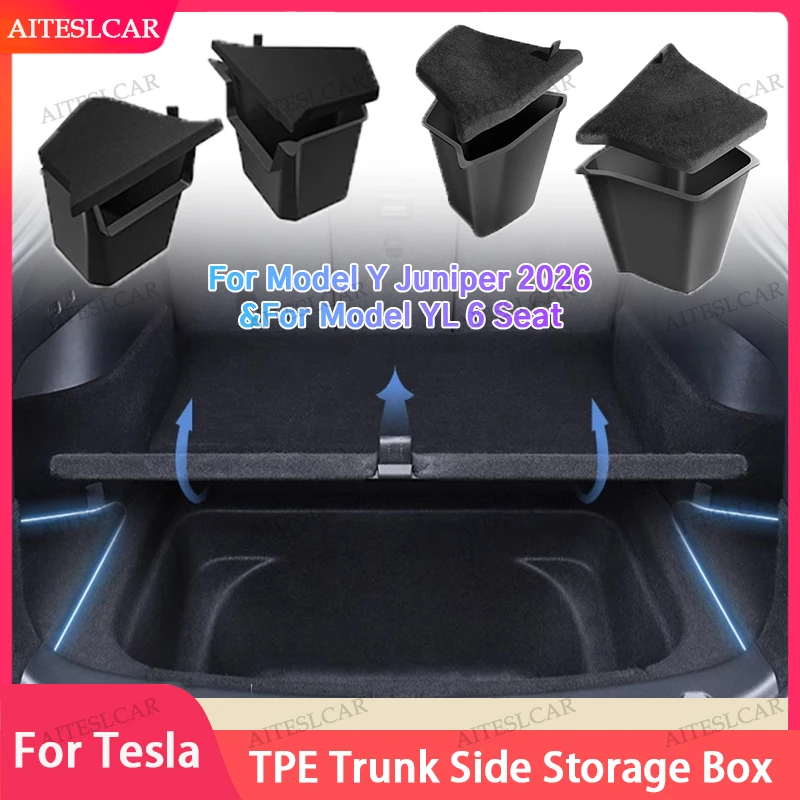 Car Trunk Side Storage Box Left Right Tidying Packet For Tesla Model Y/YL Juniper 2025-2026 Flocking Mat Cover Organizer