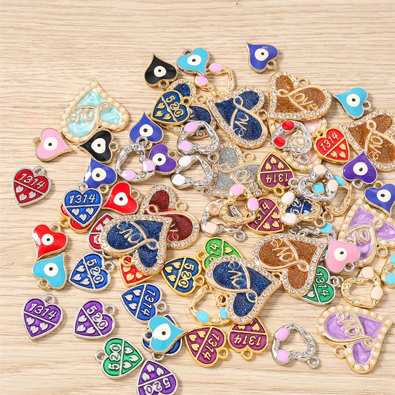 10pcs Cute Colorful Enamel Love Heart Charms Pendants Fit Necklaces Earrings Bracelet DIY Handmade Jewelry Making Accessories