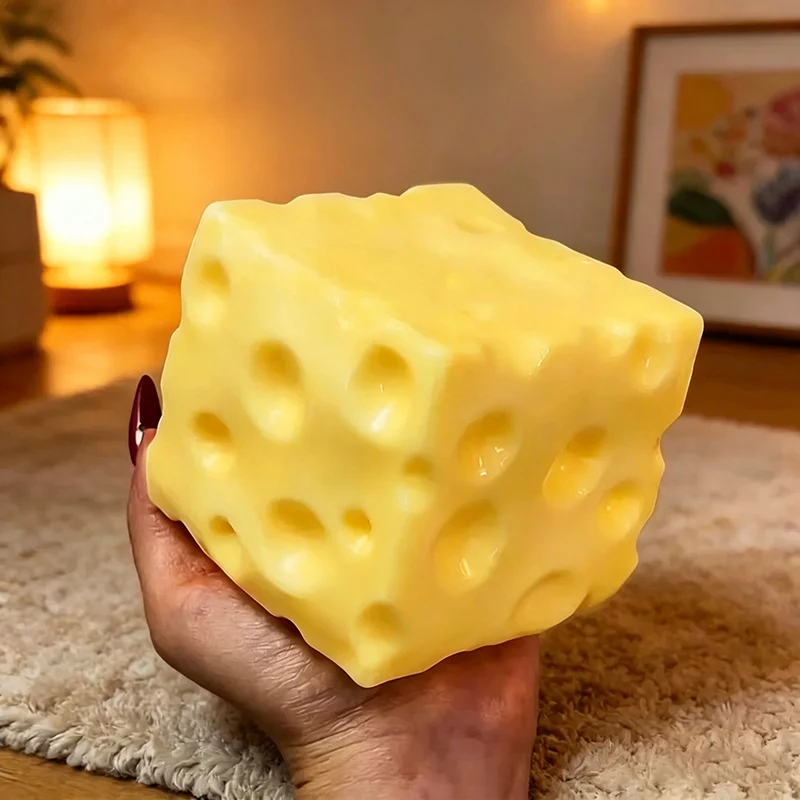 Simulierter Käse Langsam Zurückfederndes Quetsch-Ornament Riesiges Käse-Quetschspielzeug Sensorisches Anti-Stress Käsewürfel-Ball S/M/L Mehrere Größen