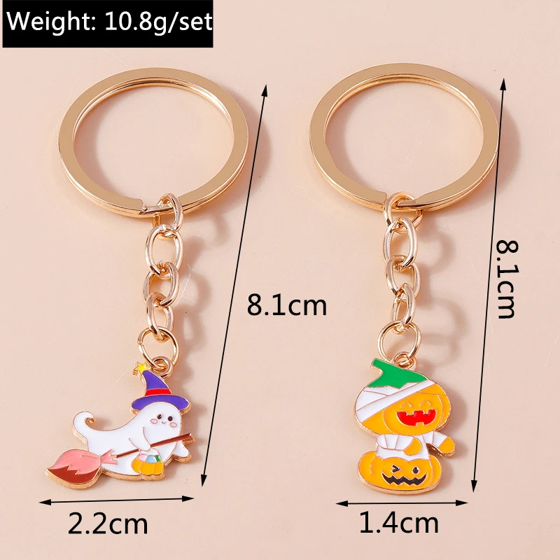 Niedliche Emaille Halloween Kürbis Schlüssel bund Geist Hexe Schlüssel ring für Frauen Mädchen Handtasche Anhänger DIY Schmuck Geschenk – Detail 3