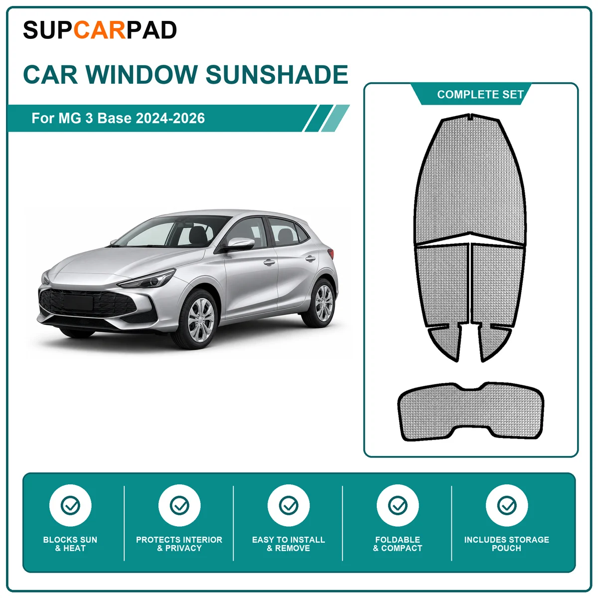 For MG 3 Base 2024-2026 Full Set Car Window Sunshades UV Block Privacy Heat Insulated Foldable Car Curtain