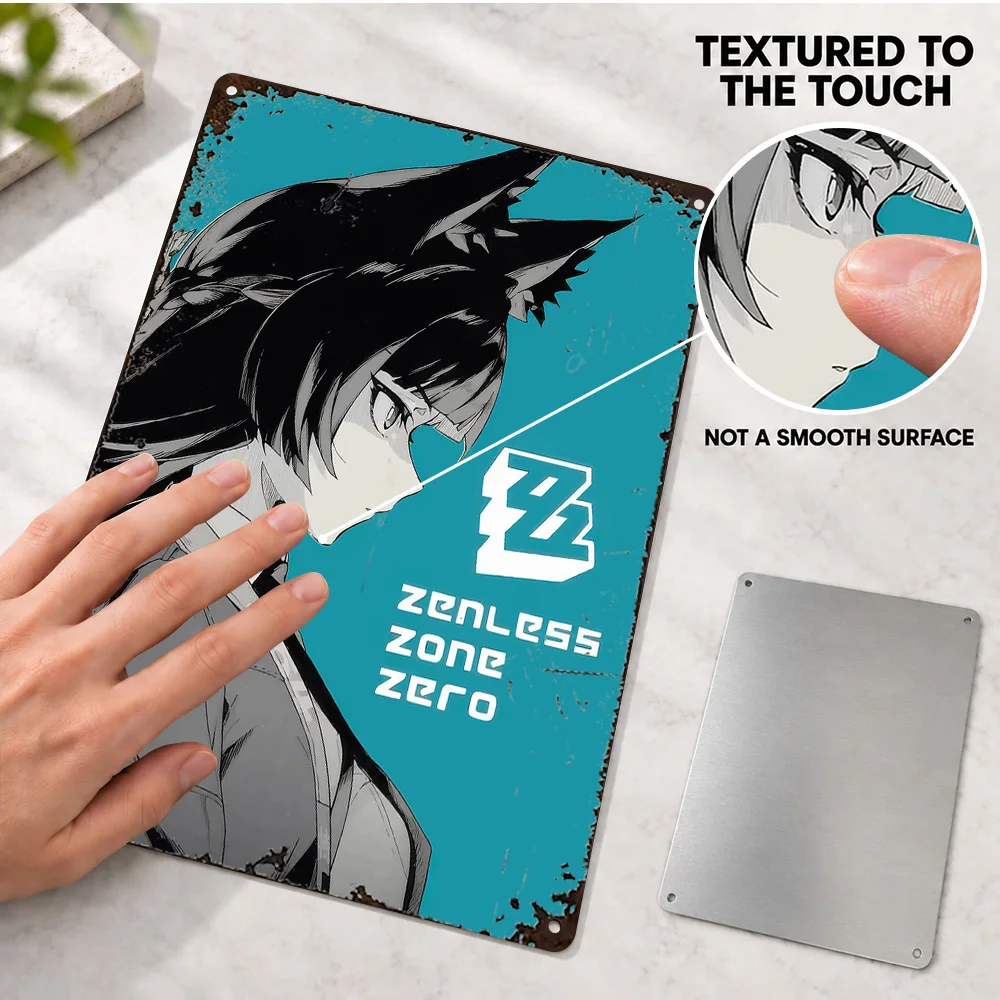 Zenless Zone Zero Wolf Character Textured Metal Poster Customized Aluminum Sign Illustrated Wall Art For Console Gaming Corner