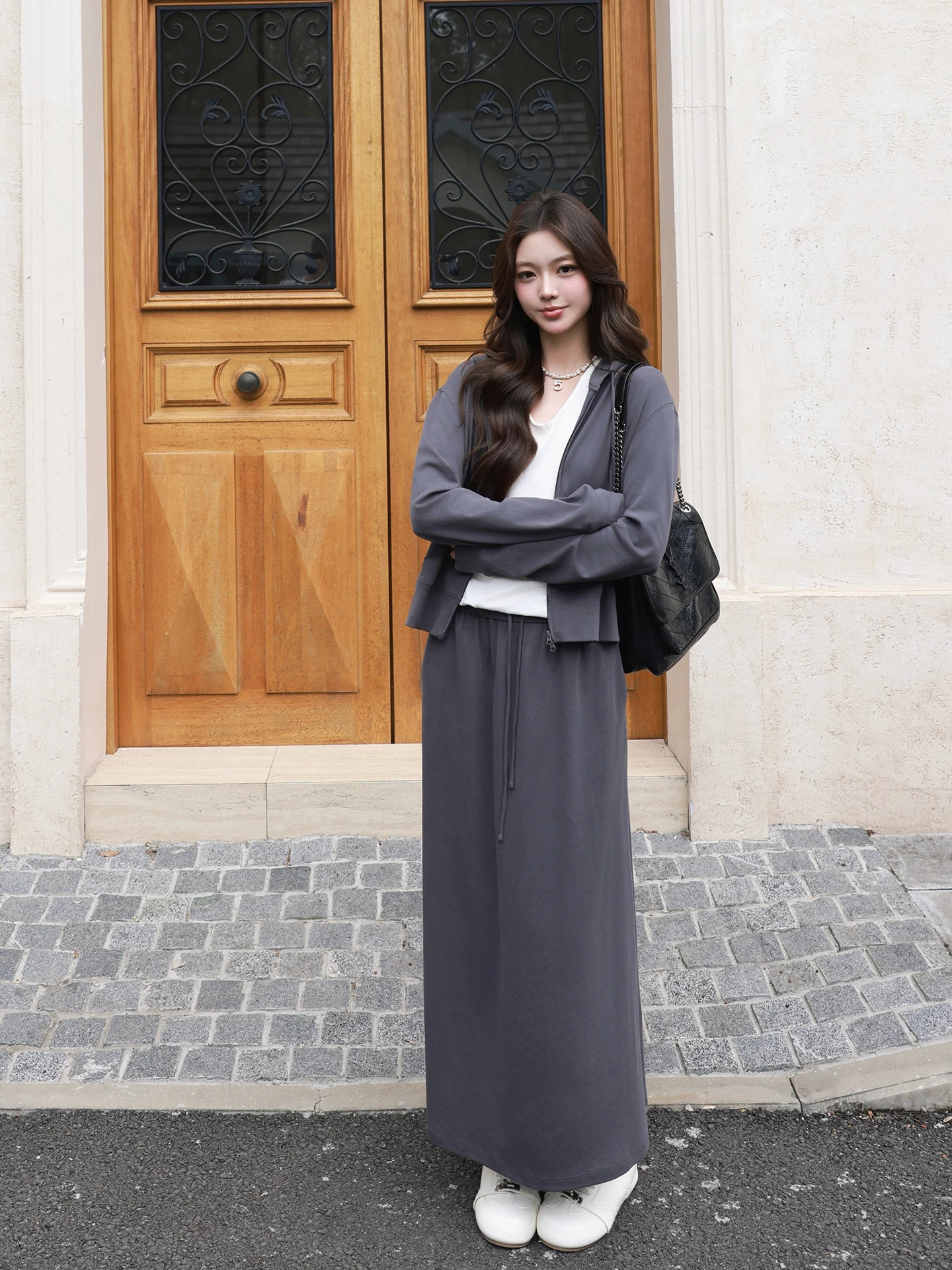 

Модный повседневный женский комплект MEHOMEYANG: дышащий, комфортный, весенняя коллекция, с длинными рукавами, из двух предметов