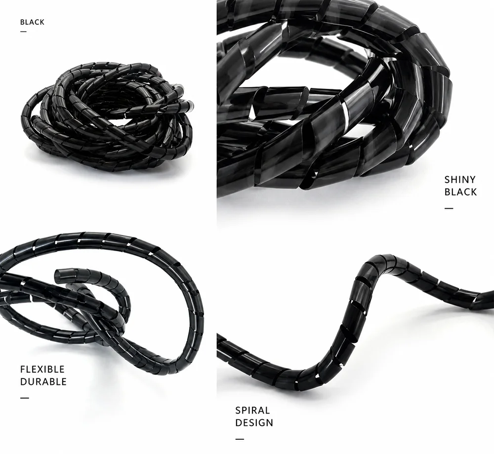 A pack of Black PE Spiral Pipes ID4-30mm Insulated and Wear-Resistant / Wire Protection Sleeve
