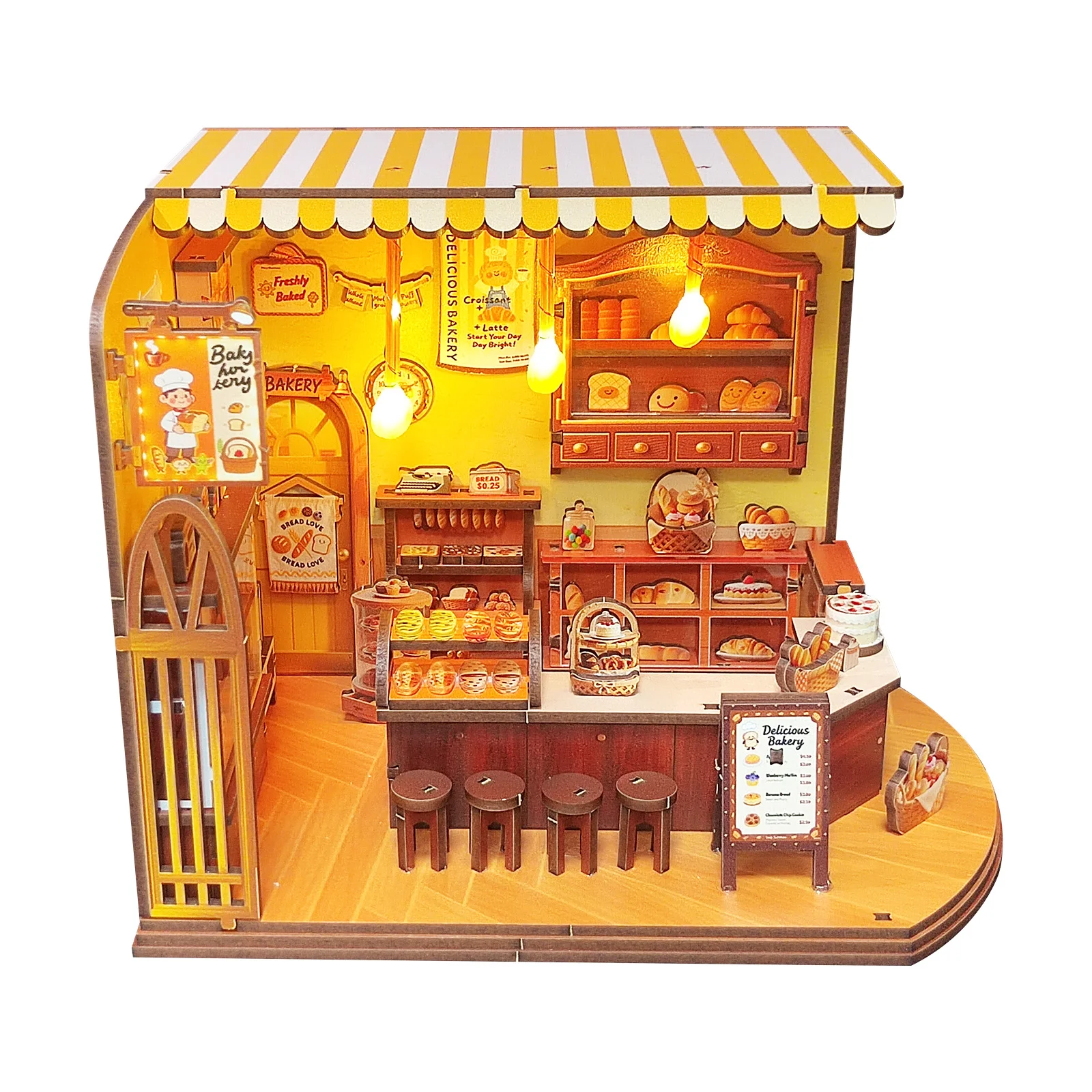 Fai da te Time Bakery Casa Kit modello in miniatura in legno Puzzle 3D Case delle bambole con mobili Casa delle bambole per amici Regali di compleanno