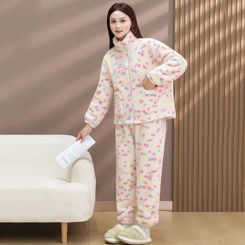 

Женская одежда, пижамы, зимние утепленные, сохраняющие тепло, для отдыха, для дома, для сна, модный изысканный костюм, минималистичный