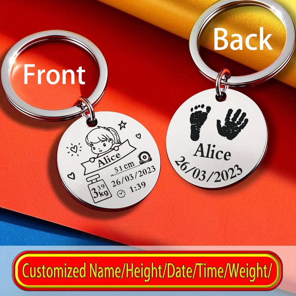 1pc MOLANXUAN Custom Engraved Stainless Steel Keychain - Personalized Birth Information (Height/Weight/Birthday)