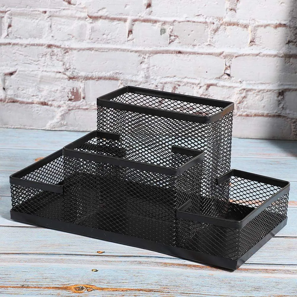 Mesh masa düzenleyici masaüstü kalem tutucu 4 bölmeler ofis ev Dropship için Metal sabit organizatör masa Caddy