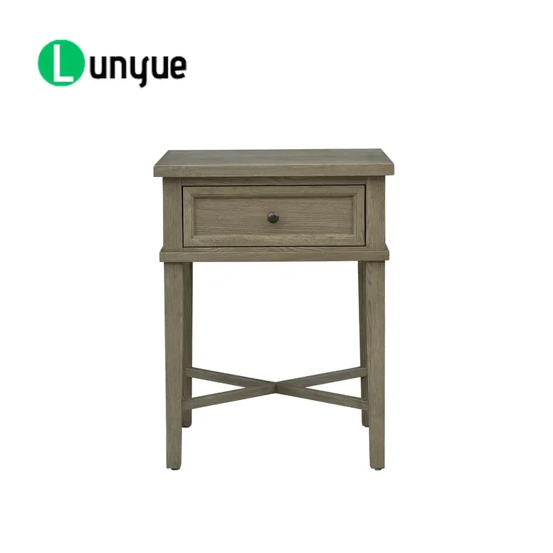 French Antique Farmhouse Style Handmade Solid Oak Bedside Table with Drawers and Locker for Bedroom Furniture Storage Decor