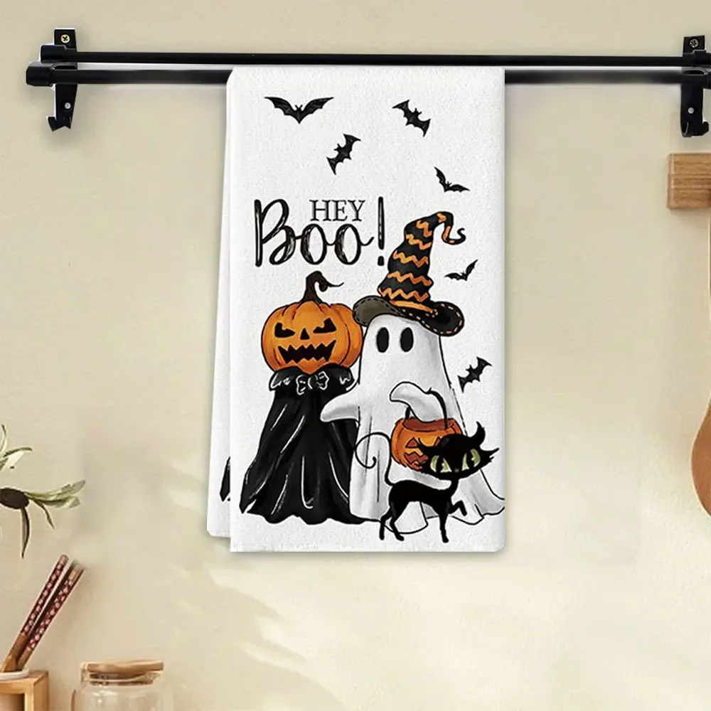 2pc Boo Halloween Kitchen Towels Dish Tea Towels Kitchen Decor Halloween Decoration Cotton Gift for Mom Women Kitchen Supplies