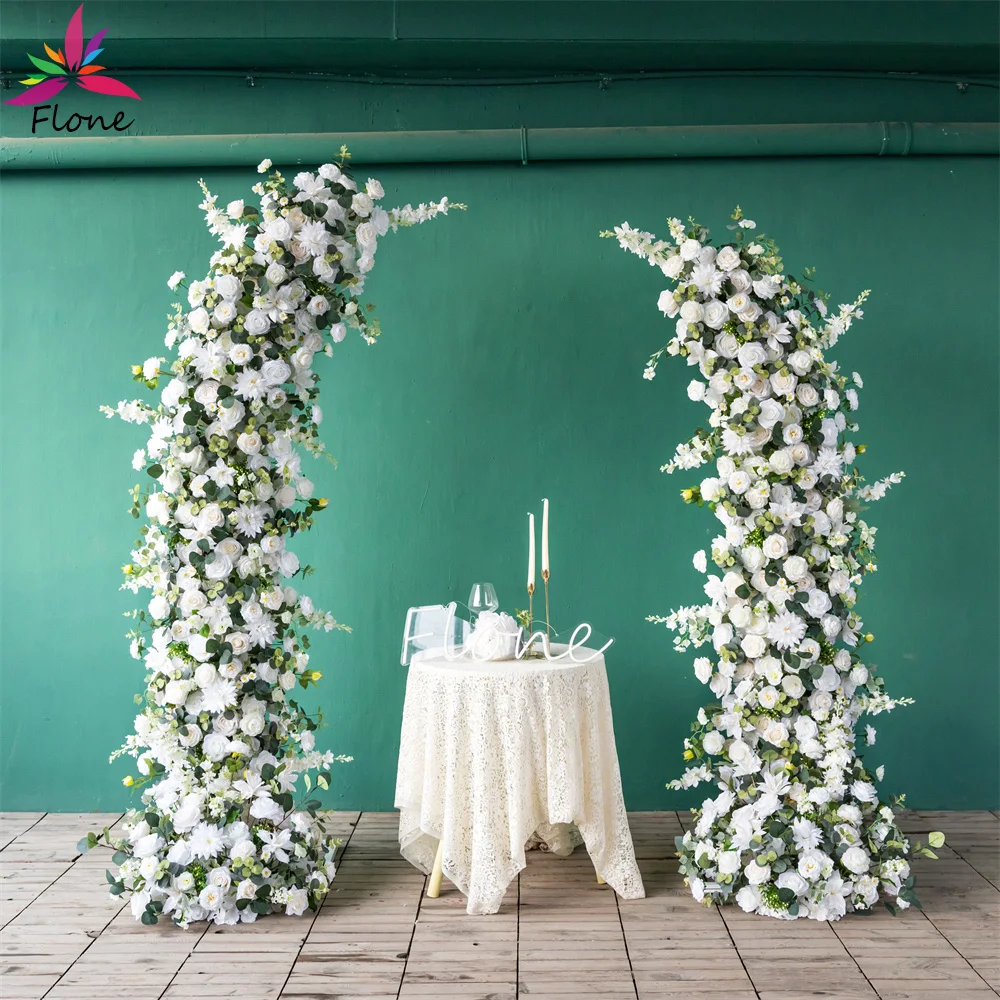 

Wedding Party Flores Arificiales Decoration Welcome Area Artificiale White Rose Green Leaf Silk Flower Arrangements H7.5/7ft