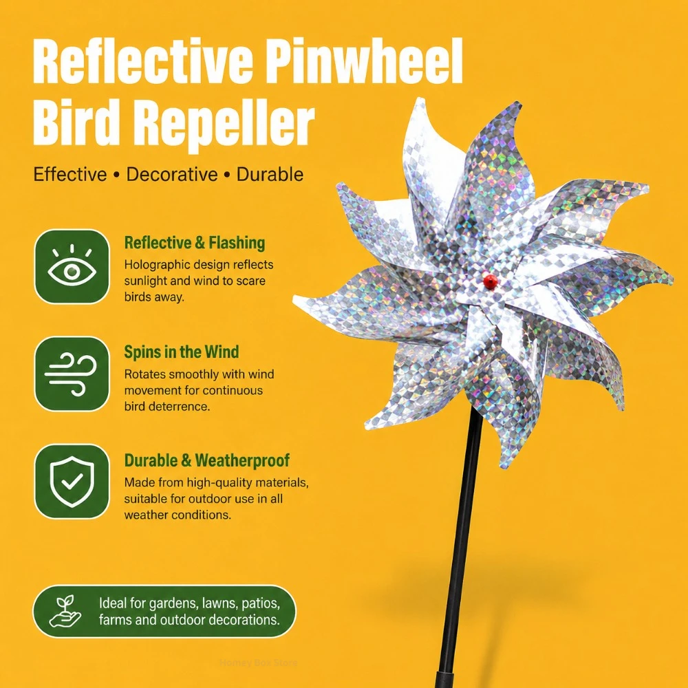 

Reflective Sparkly Pinwheel Bird Repeller 1/3/5pcs Wind Spinner Scarecrow Decor for Home Garden Lawn Yard Bird Repellent