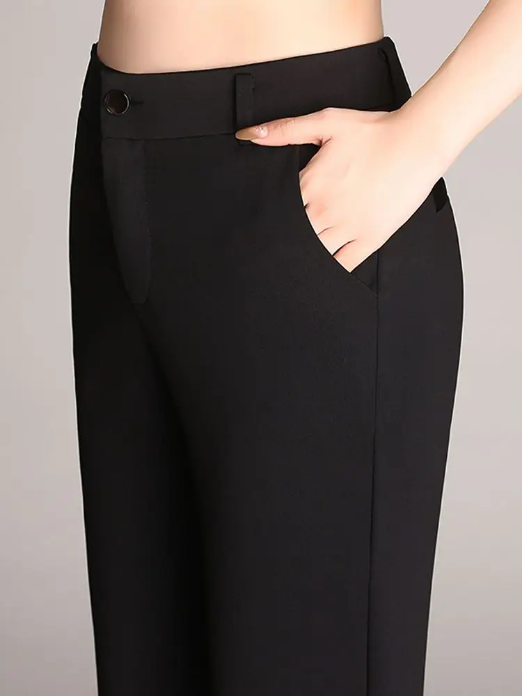 Korean Fashion Simplicity High Waist Flare Pants For Women Elegant Vintage Straight Trousers Women Casual Office Black Suit Pant