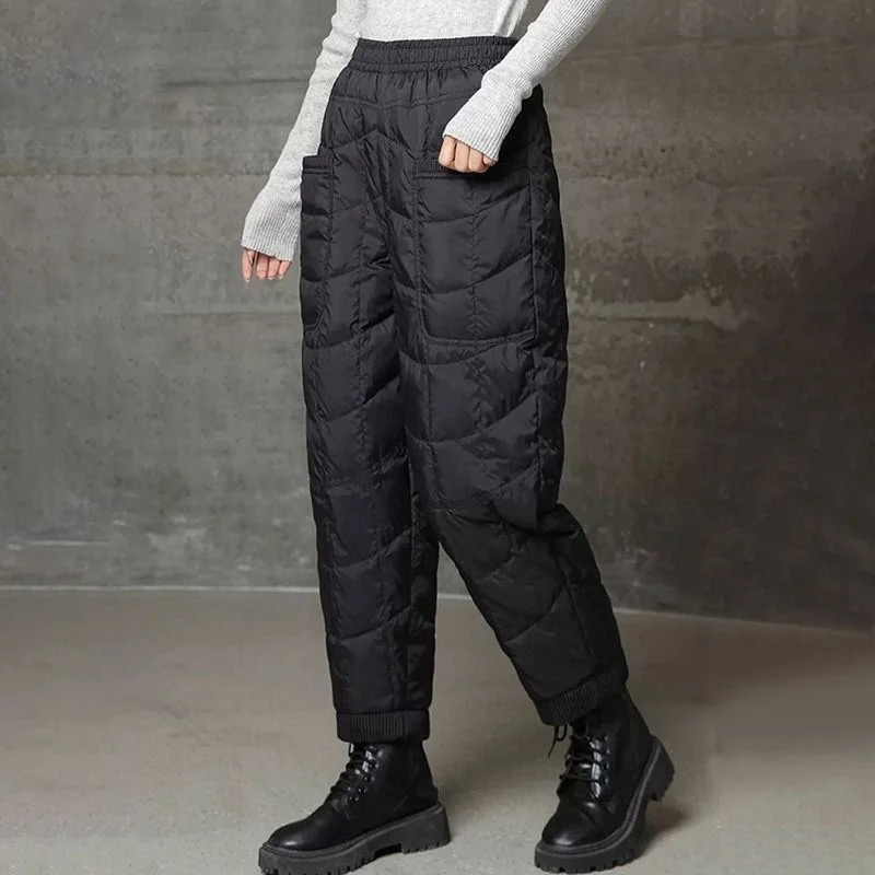Thickened down Pants Women's Winter Windproof Warm Casual Loose Lightweight Loose Cuffed Thickened Cotton Pants
