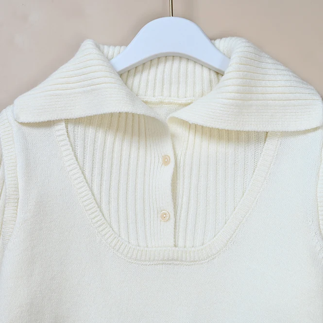 Spring New Women's Long Sve Crew Ne Pullover Knitwear Button Design Splice Warmth Thermal Commute Sle Loose Fit Knitwear