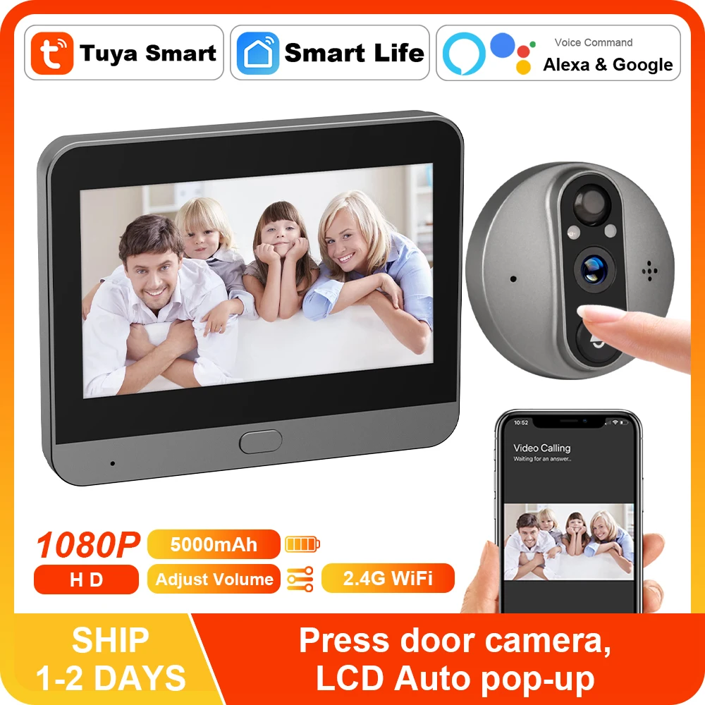 

3MP Дверной глазок Smart Tuya, Wi-Fi, 2,4 ГГц, 5000 мАч