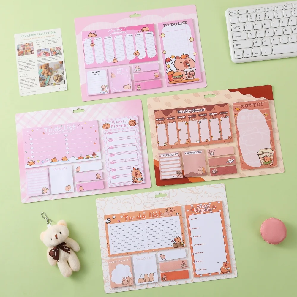 Capybara Kawaii Weekly Planner To Do List Memo Pads 80GSM Self - Adhesive Sticky Notes for School & Office Organizer Notepads