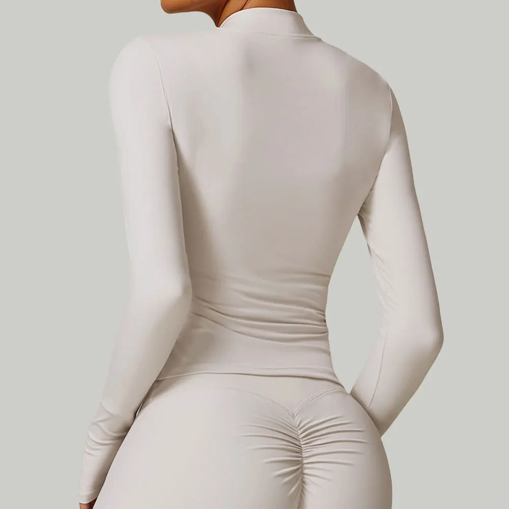 Outdoor Sports Long Sleeved Women Slim Yoga Clothes Running Fitness Jacket Top Quick Dry Zipper Cardigan Stand Up Collar Jacket
