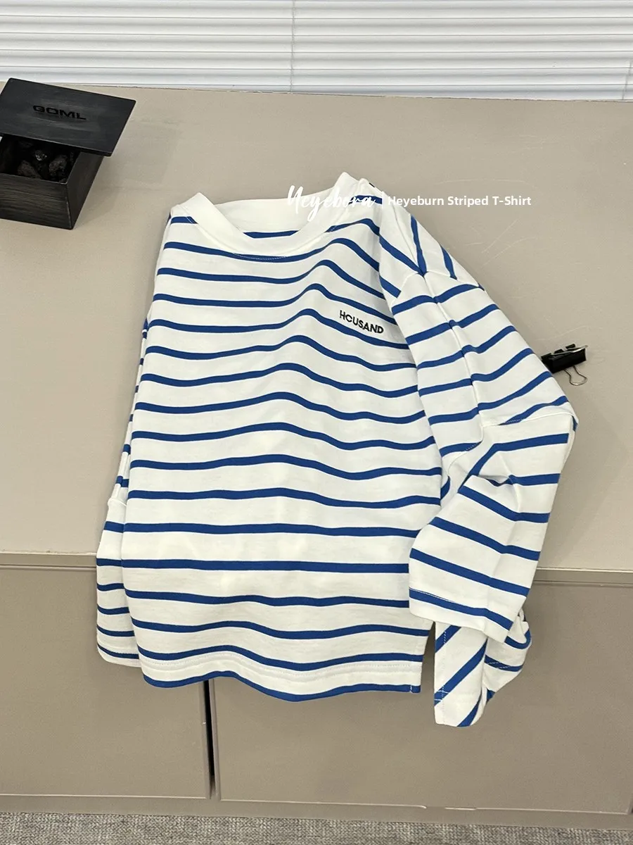 Bora Boys' Striped Long Sleeve T-Shirt round Neck Fashionable Kids' Clothing Spring Summer Standard Fit Soft Material