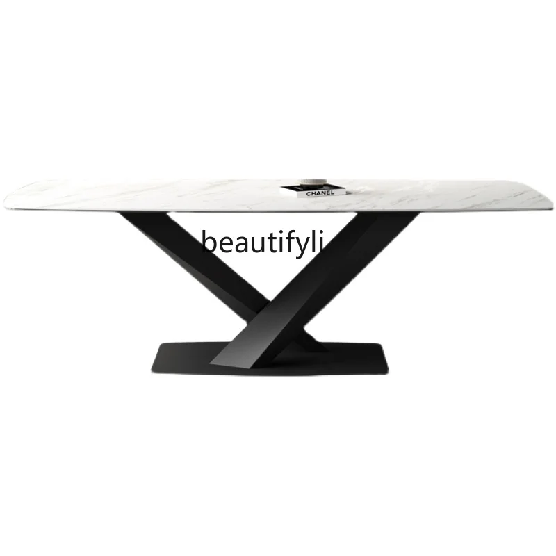 

Stone Plate Dining Table Italian Minimalist Entry Lux Style Modern Minimalist Small Apartment Home Rectangular Dining Table