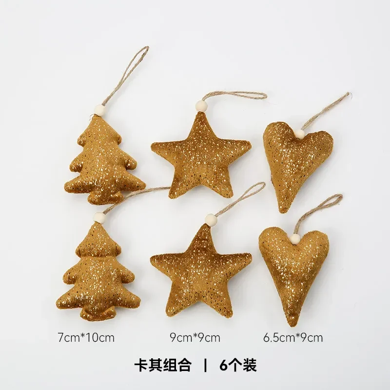 6Pcs/Lot Christmas Gold Velvet Plush Cloth Pendant Christmas Tree Decoration Materials Accessories Star Love Toys Muppet Decorat