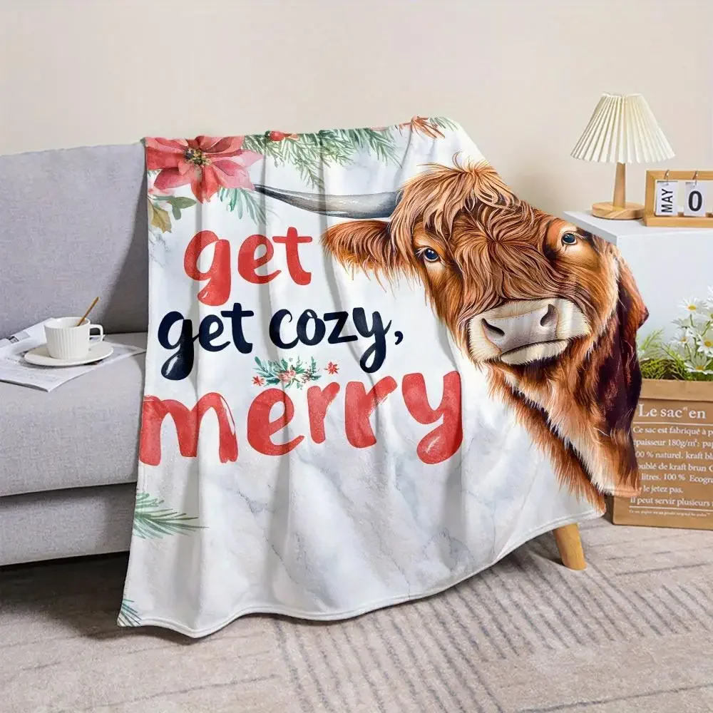 Stitch Print Blanket Christmas Highland Cow Stuff Print with Picture Text Personalized Photo Blanket Creative Gift Blanket