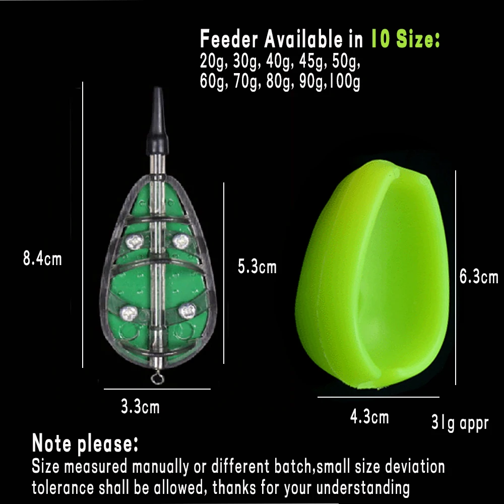 JIGEECARP 1pc Carp Barbel Coarse Inline Flat Method Set Feeder & Mould for Carp Fishing Feeder Sinker Leader Pesca 20-100g view 2