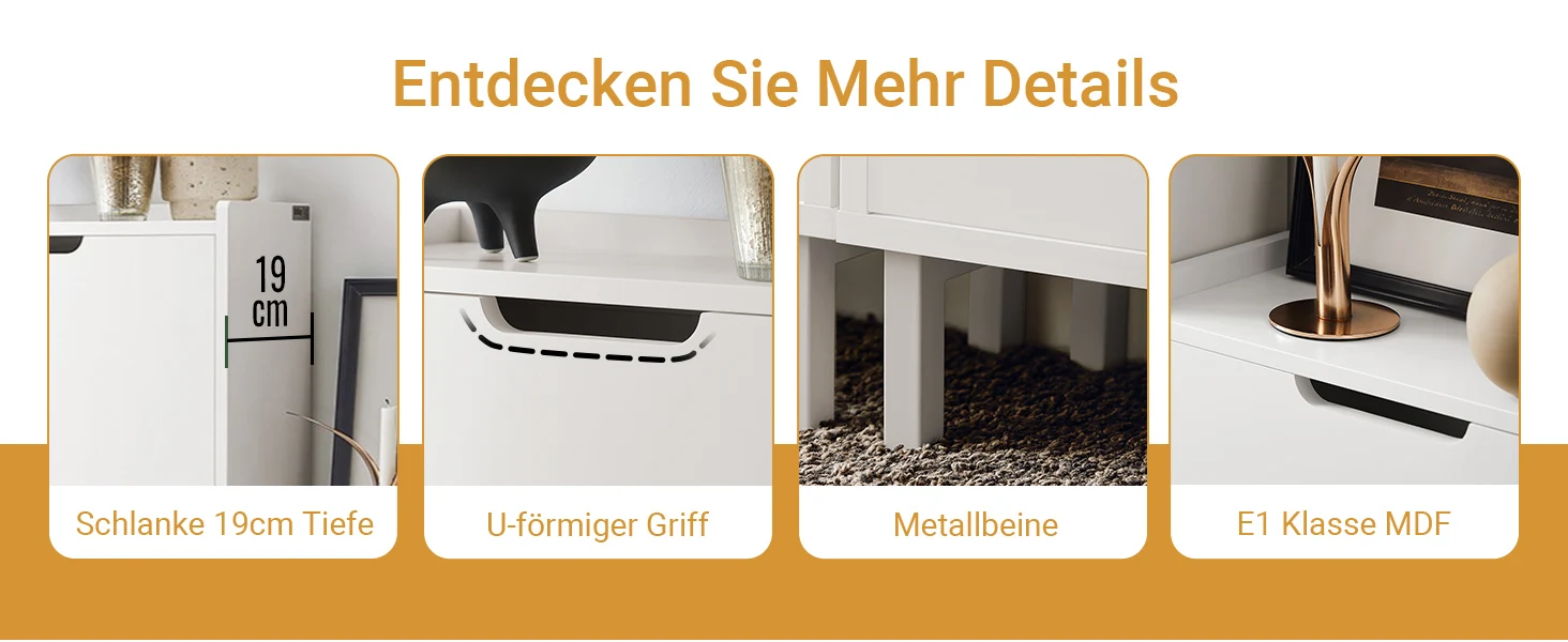SoBuy FSR151-H-W Schuhkipper mit 3 Klappen Schuhschrank schmal Schuhregal mit 6 Ablageflächen Schuhkommode Schuhablage Weiß – Detail 4
