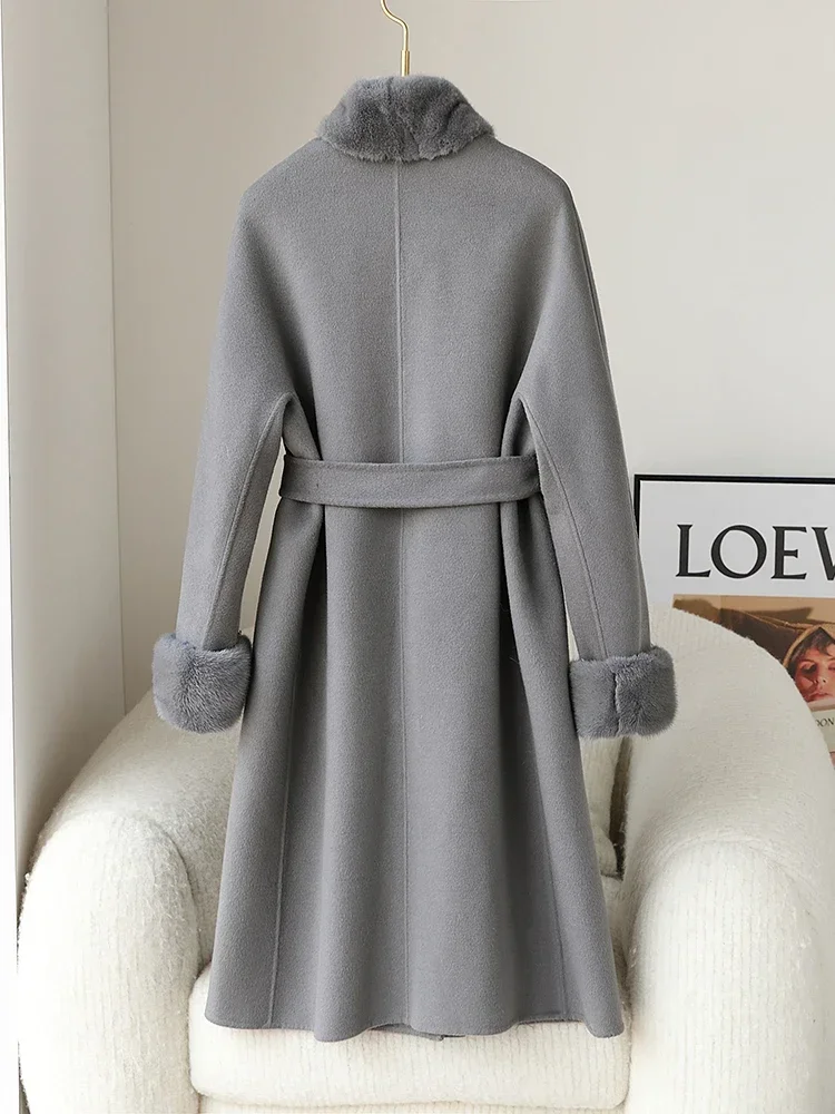 2024 Top quality Winter warm plush real Mink Fur Collar parka coats Long Jackets With Real mink fur trench coats