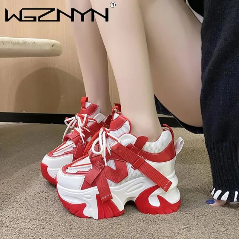 

New Spring Chunky Sneakers 10CM Women Autumn Thick Bottom Platform Sneakers Height Increasing Sport Dad Shoes Woman Casual Shoes