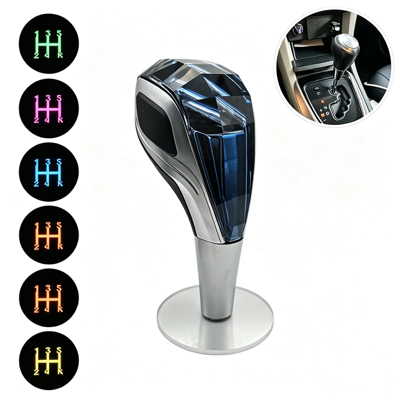 LED Seven-Color Breathing Light Crystal Gear Shift Knob For Diameters Of 8/10/12MM, And Is Compatible With 5-Speed/6-Speed