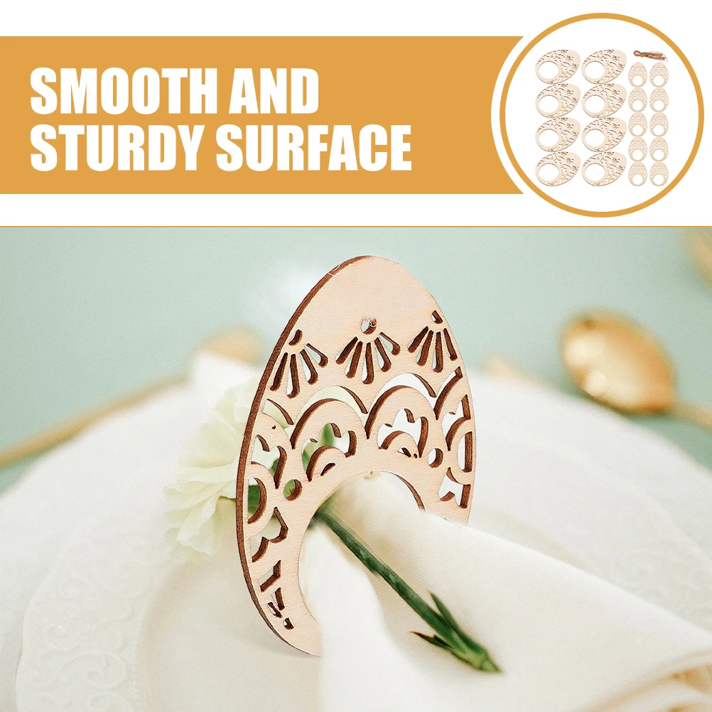 

50pcs Hollow Egg Rings Wooden Napkin Holders Easter Decor DIY Kit Table Adornments Banquet Accessories Restaurant Home Dining