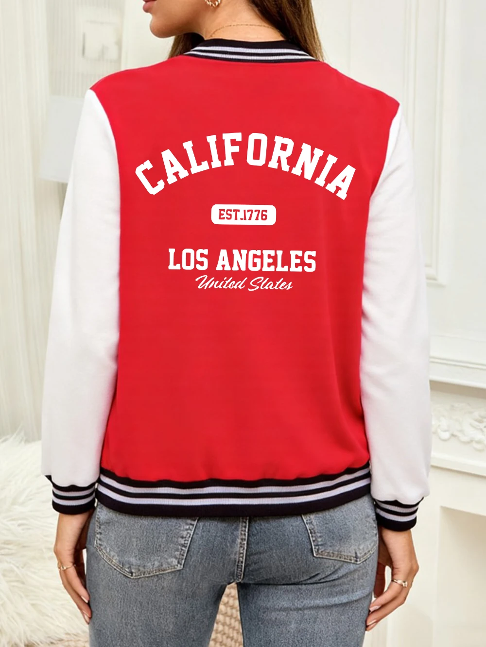 

California Los Angeles Est 1776 Printing Coats Women Cotton Soft Baseball Jersey Street Loose Jackets Winter Fleece Warm Clothes