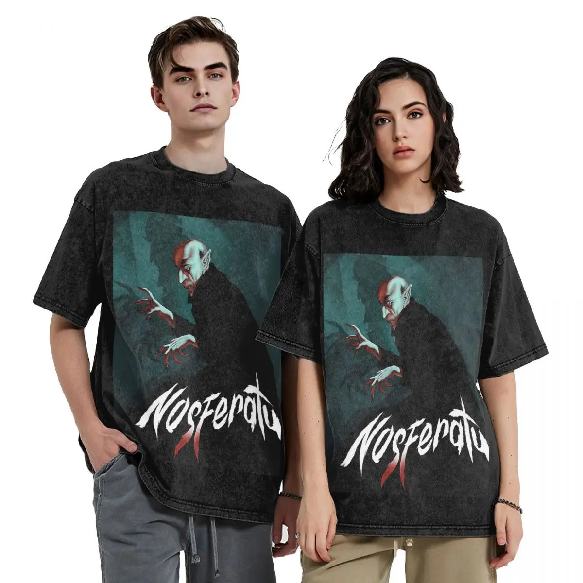 

Футболки с короткими рукавами в стиле хип-хоп с логотипом фильма Nosferatu, потертые футболки, уличная футболка большого размера для мужчин и женщин