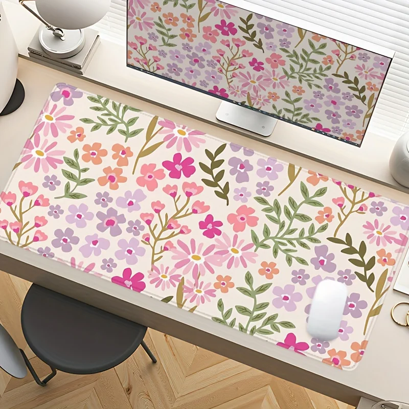 Floral Daisy Extended Gaming Mouse Pad - Large Desk Mat with Non-Slip Rubber Base, Durable Oblong Mousepad for Home & Office