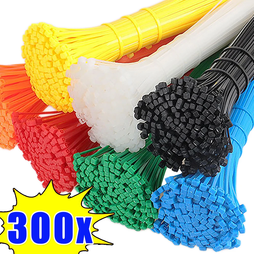 300/100Pcs Colorful Nylon Cable Ties Reusable Self-locking Cord Ties Straps Fastening Loop Plastic Wire Wrap Tie For Home Office
