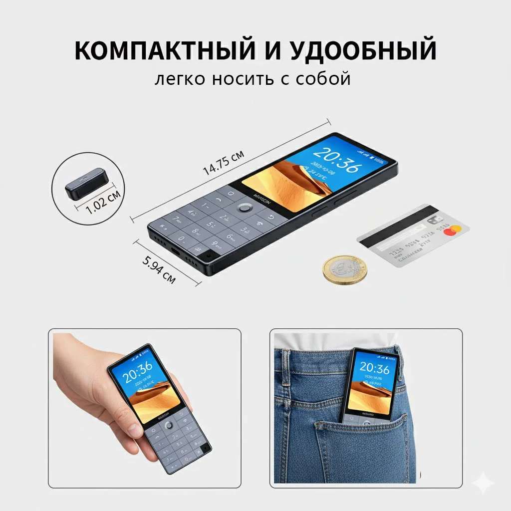 Смартфон Qin F25 с Русской Клавиатурой: MTK8786, Android 14 (Google Play), 6+128GB, Две SIM, Wi-Fi