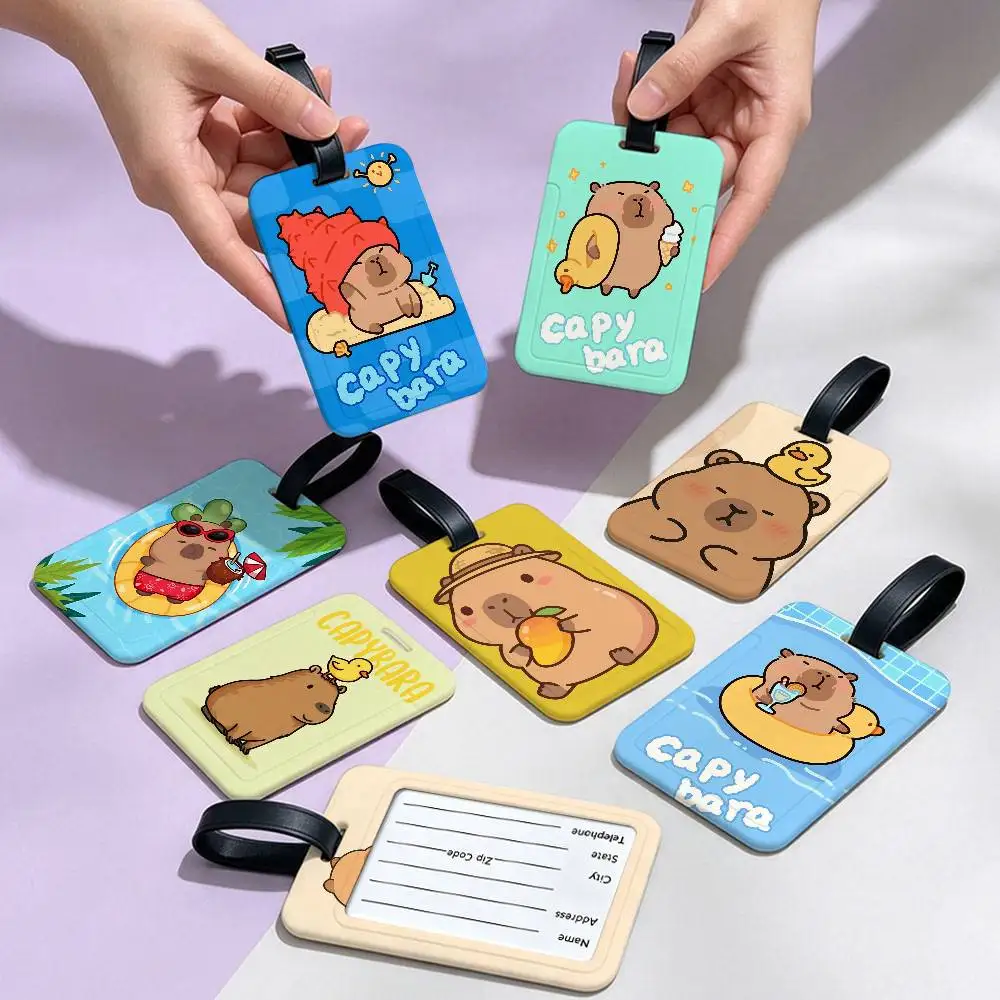Capybara Cute Animal Waterproof PVC Baggage Tag With Info Card Anti lost Identification Tag For Luggage School Backpack