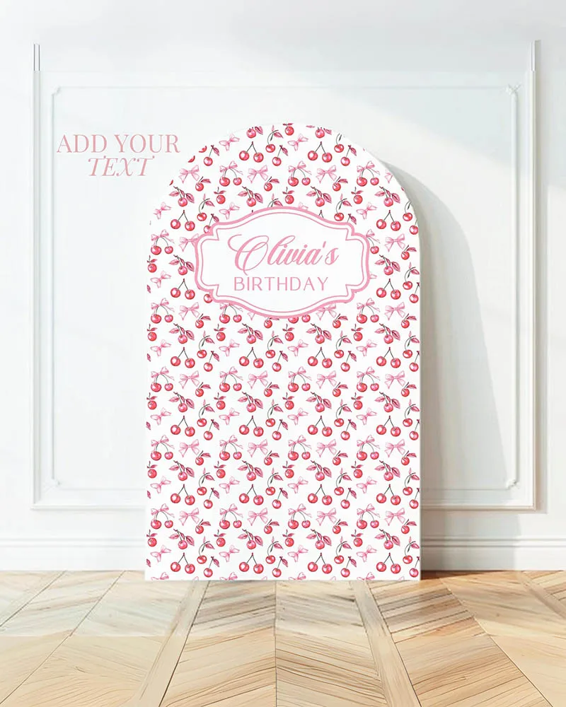 

Mehofond Custom 2-Sided Pink Bow Cherry Girls First Birthday Party Baby Shower Covers Chiara Arch Wall Background Decor Backdrop
