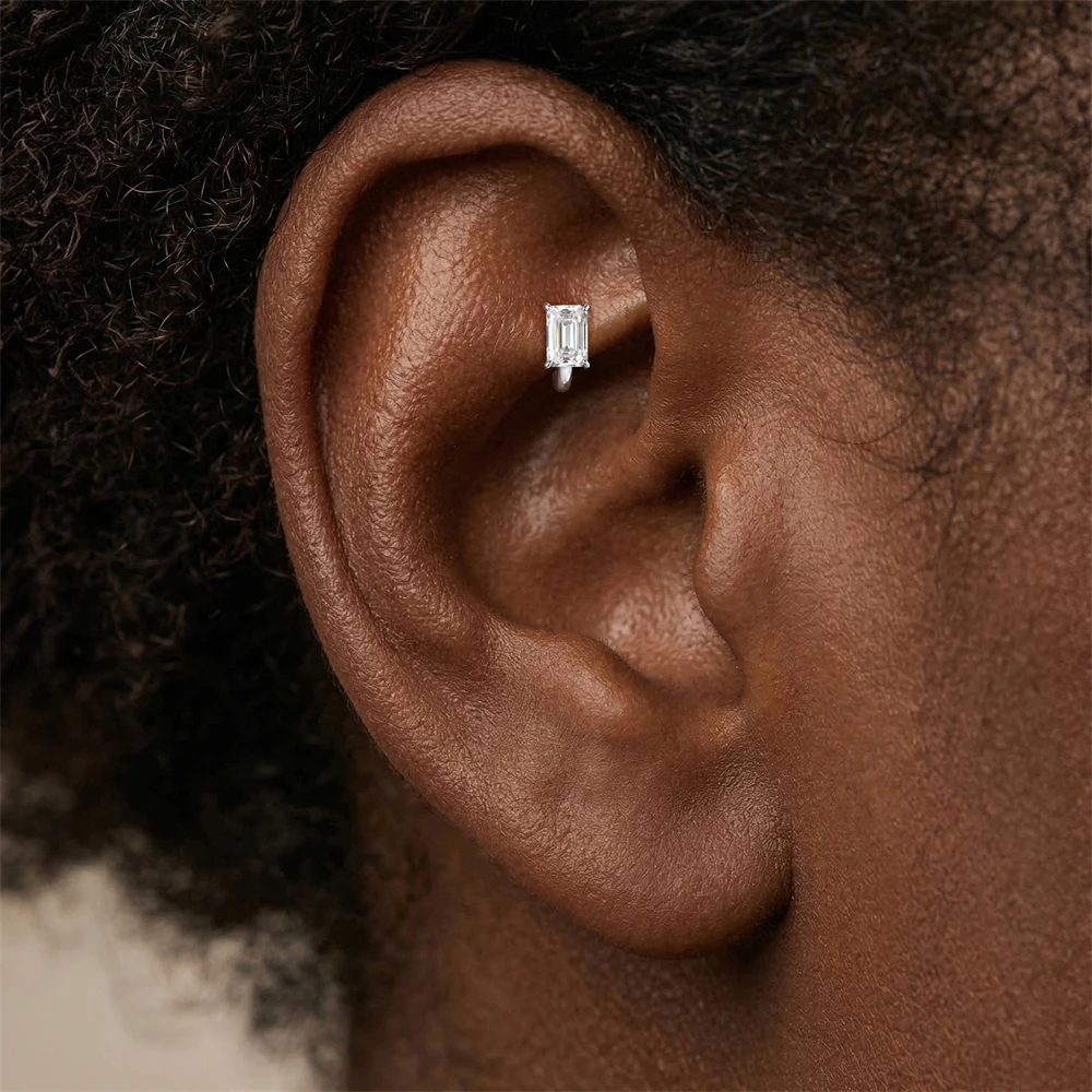 KOJ 1PC 925 Sterling Silver 0.5ct D Moissanite Huggie Hoop Earring Cartilage Helix Ear Ring Fine Jewelry For Women Party Gift