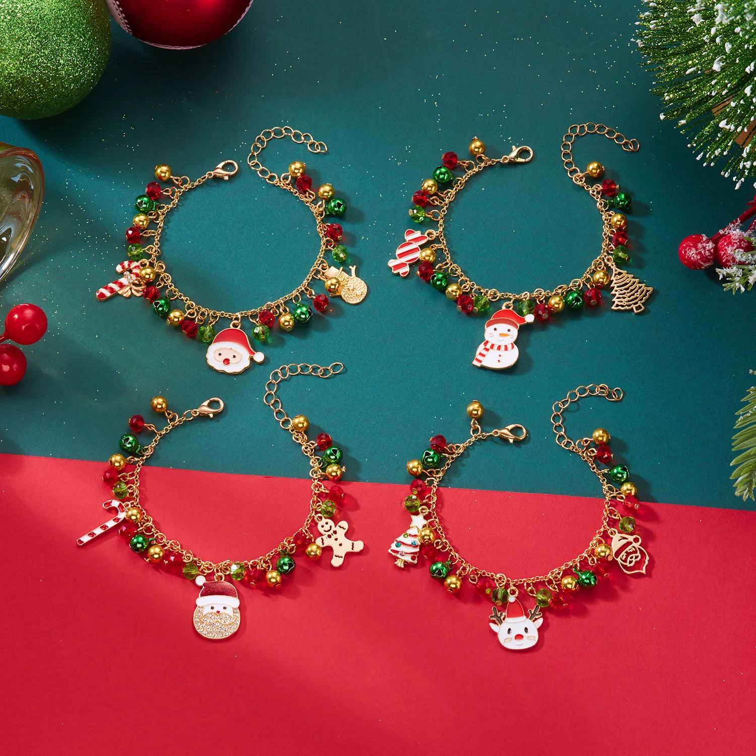 Christmas necklace, women's high-end feeling, elderly gingerbread, people's crutches, colorful crystal bells, bracelets
