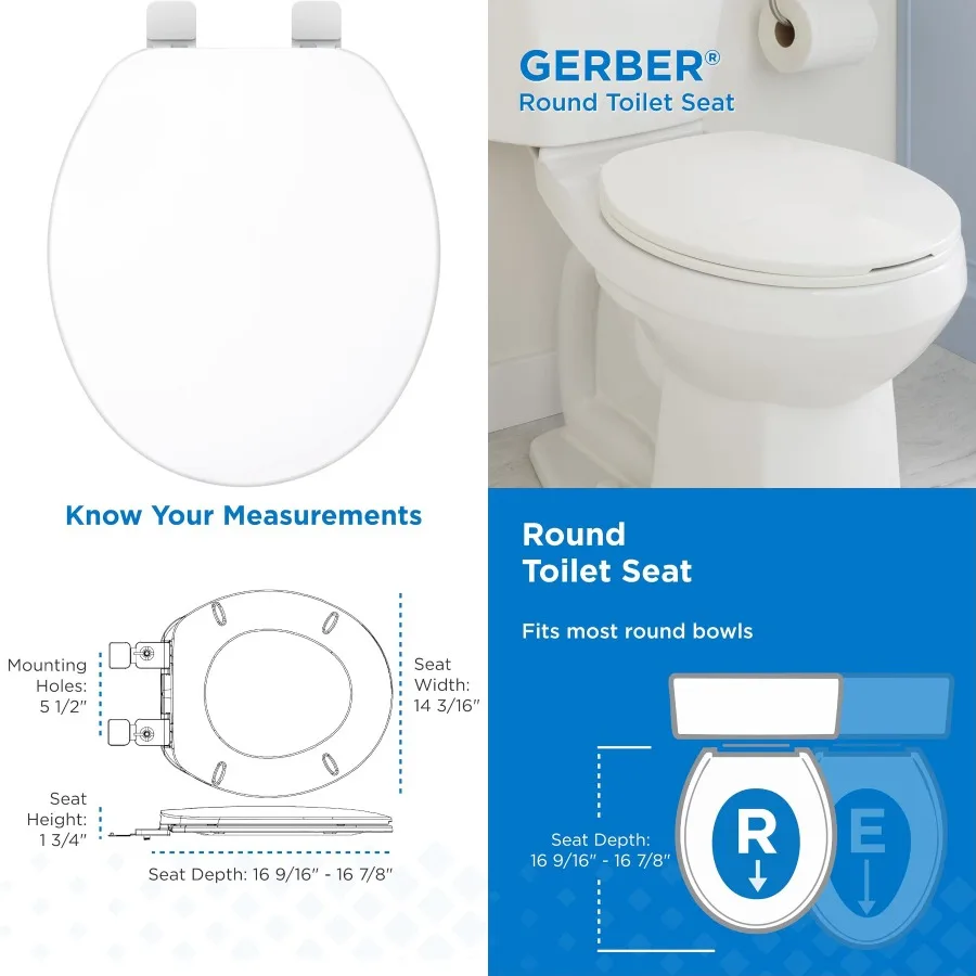 

Round Front Toilet Seat with Cover for Standard CloseStyle Toilets Features Quick and Easy Installation HeavyDuty Plastic Const
