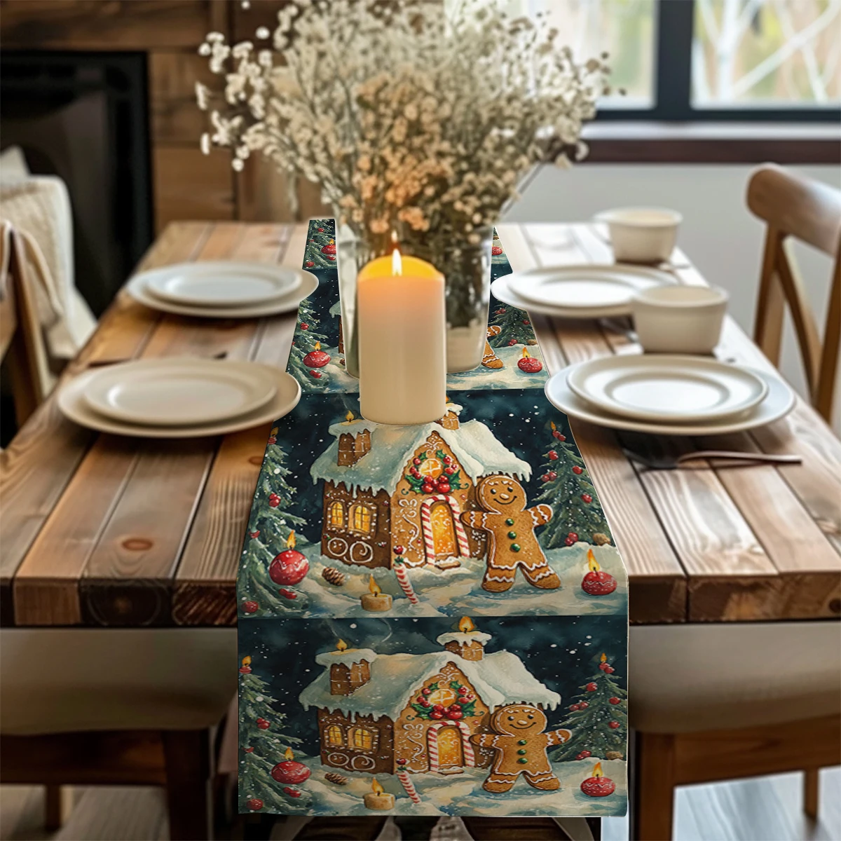 Christmas Gingerbread House Gingerbread Table Runner Home Wedding Centerpieces Decoration Party Table Runners Dining Long Cloth