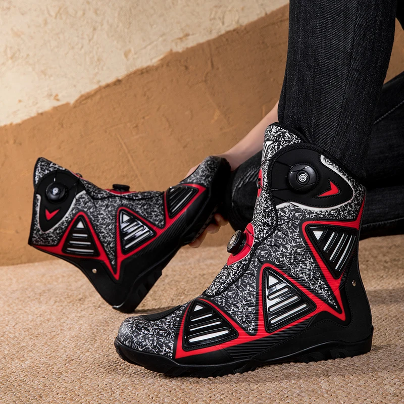 

Men Leather Motos Breathable Anti Slip Wear-resistant Riders Boots New Motorcycle Boots Motorbike Racing Ankle Length Shoes