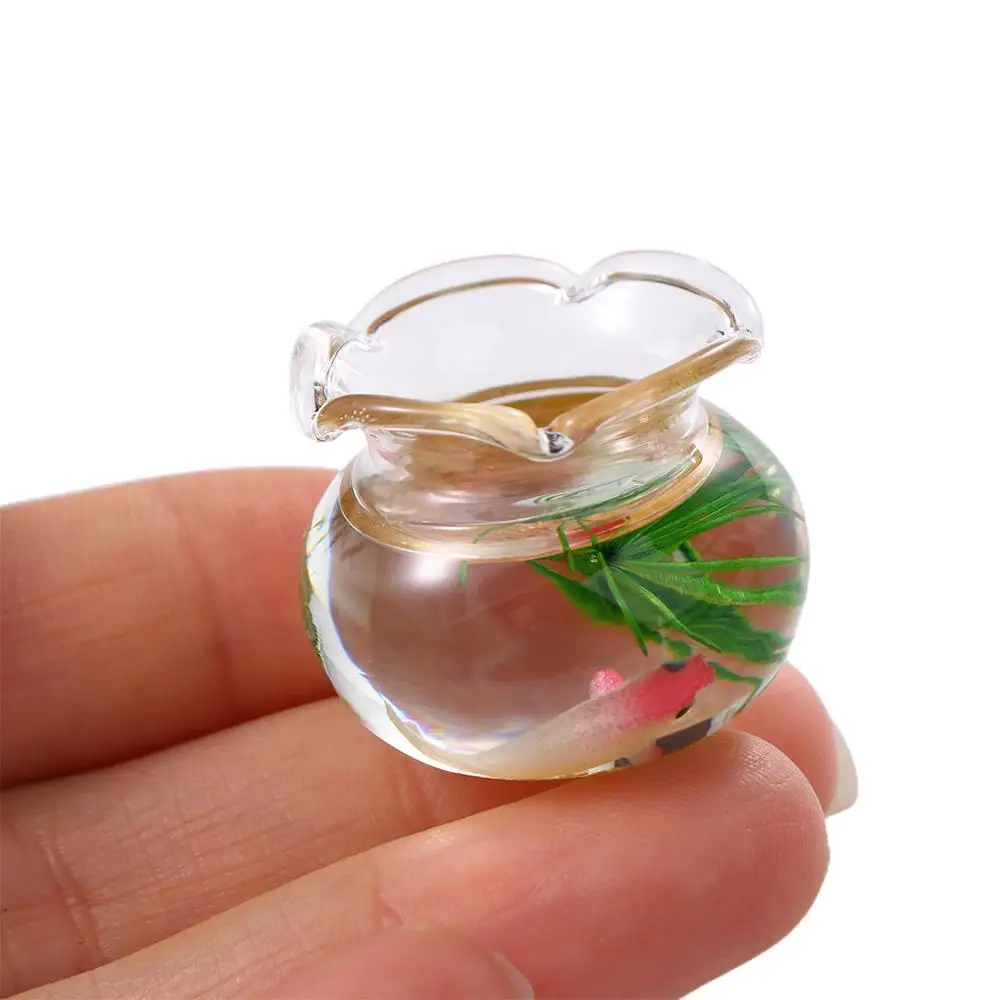 Miniatura Fish Tank Glass Bowl, Pretend Toy, Acessórios Para Móveis, Modelo Dollhouse