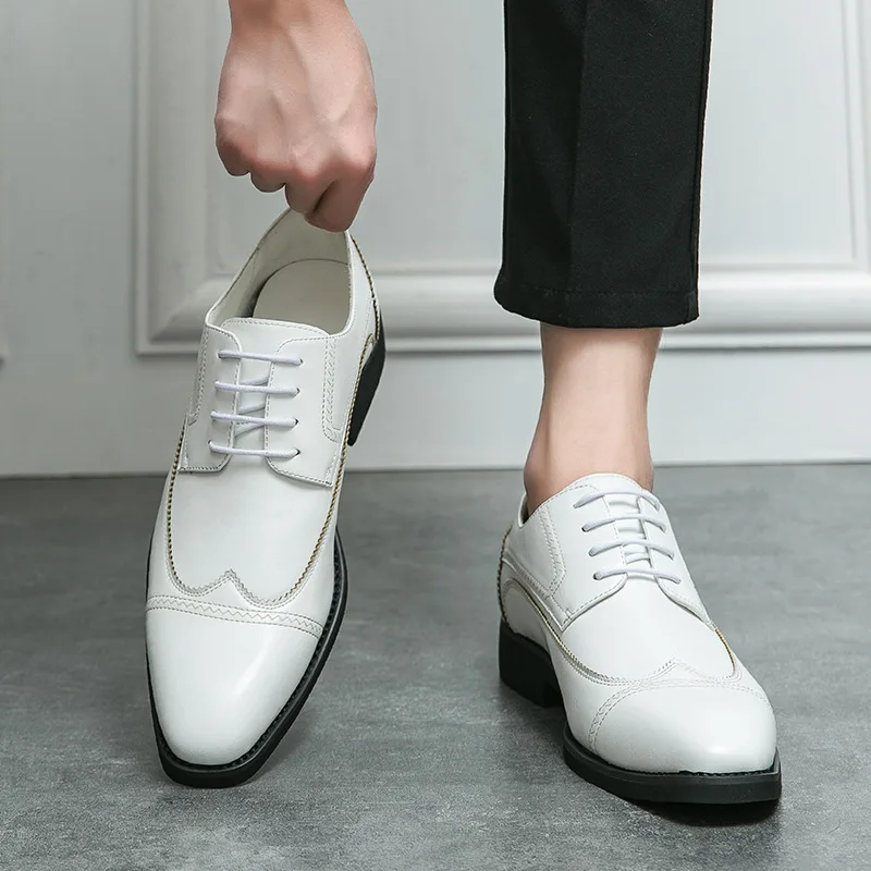 Zapatos de vestir Oxford hechos a mano de alta calidad para hombres, calzado de traje de cuero de vaca genuino, zapatos italianos formales de boda, zapatos casuales blancos