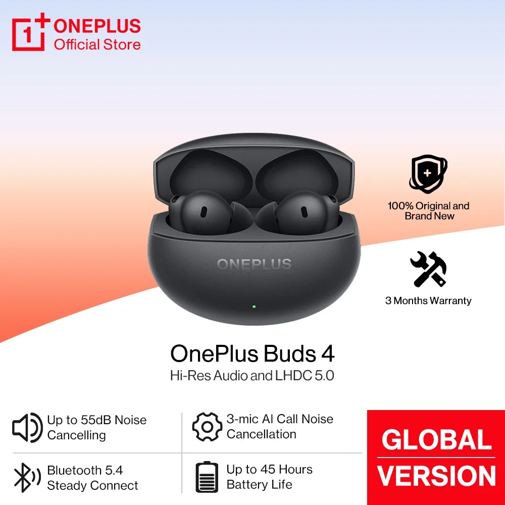 Наушники OnePlus Buds 4, глобальная версия, 55 дБ, ANC AI, портативные наушники с шумоподавлением, LHDC 5,0, беспроводная связь, Bluetooth 5,4